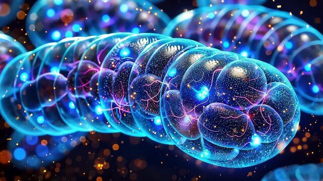 Mitochondria inner system: cellular powerhouse, glowing structure, energy matrix, organelle function, vibrant crista, microscopic element, bio unit, luminous dynamic, membrane fold, internal generator