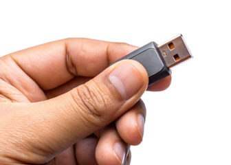 Hand holding dark gray U S B flash drive isolated on a transparent background usb flash drive