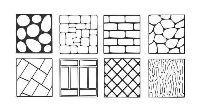 CAD Texture Patterns Collection with Stone, Pebble, Gravel, Wood, and Soil Symbols, Clean Architectural Hatch Set for Landscape Design, Floor Plans, and Technical Drawings