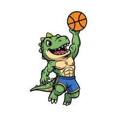 Playful cartoon dinosaur illustration with vibrant colors and bold outline