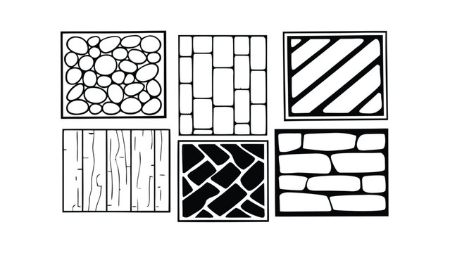 CAD Texture Patterns Collection with Stone, Pebble, Gravel, Wood, and Soil Symbols, Clean Architectural Hatch Set for Landscape Design, Floor Plans, and Technical Drawings