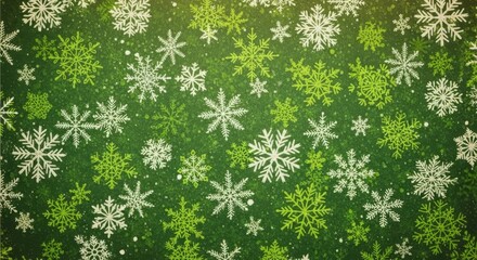 Festive green Christmas background featuring a flurry of unique snowflakes that bring winter cheer to your holiday designs and creative projects