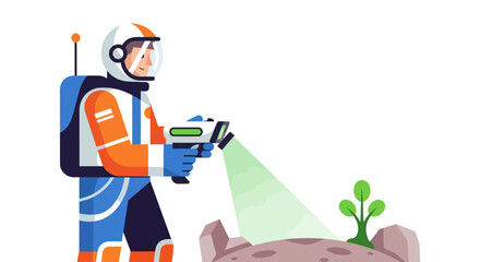 Fototapeta premium Astronaut Exploring Alien Terrain And Using Scientific Instruments For Research And Analysis