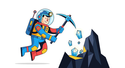 Astronaut Mining Crystals in Space: An Adventure of Discovery and Exploration