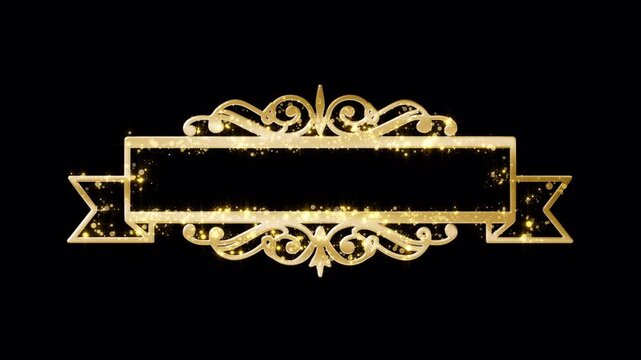 Animated luxury gold ribbon with ornate contours, glowing sparkles and empty space perfect for new year messages, festive greetings or creative overlays. 4k Alpha Channel 