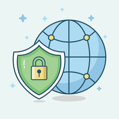 Cybersecurity Globe and Shield Vector Illustration
