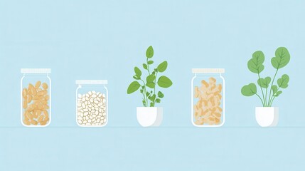 Fresh Ingredients in Glass Containers Abstract Design