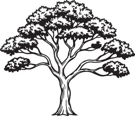 Classic Full-Canopy Tree Silhouette - Detailed Nature Vector Illustration