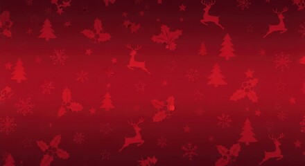 Elegant festive red background with Christmas trees, reindeer, holly, stars, and snowflakes for your winter holiday designs and joyful seasonal projects