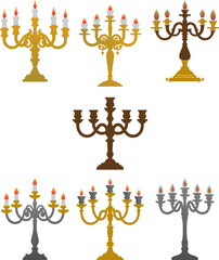 Vintage Candelabrum Colorful Vector Illustration Collection