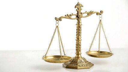 The harmonious dance of the golden scales cut out on white background with shadow. AI GENERATED.
