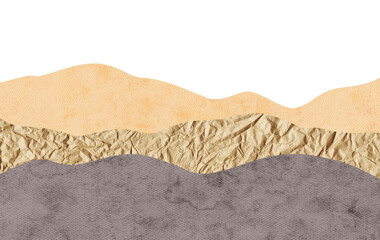 Abstract layered background with paper textures in warm natural tones, craft paper and watercolor.