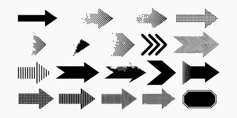 Fototapeta premium Collection of diverse black arrow icons and graphic elements on a white background