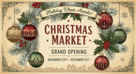 Experience magical holiday cheer at our charming Christmas Market grand opening, featuring festive decorations and seasonal delights from November 25th to December 31st.
