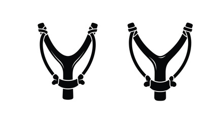 A classic Y-shaped wooden slingshot with rubber bands. 