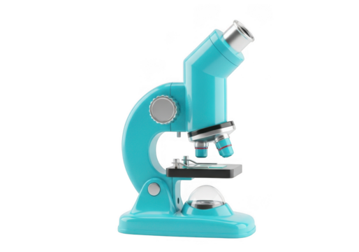 A bright blue childs microscope with a transparent background