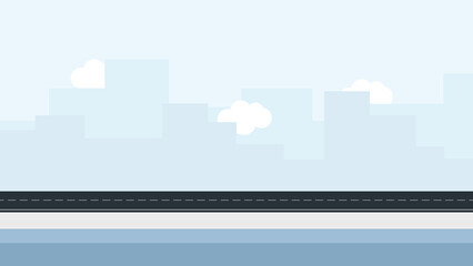 Urban monochrome landscape with empty road and high-rise buildings