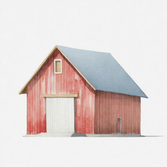 Red barn with a sloped roof stands quietly in a rural setting during a bright sunny day