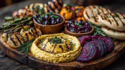 Autumn breakfast scene with mini pancakes, blueberries and pear slices