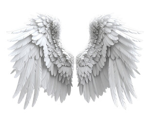 Fototapeta premium Elegant White Angel Wings Fully Spread, Front View, Isolated on Transparent Backgroun