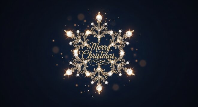 Sparkling golden snowflake with 'Merry Christmas' text, creating a magical, festive winter holiday atmosphere for celebrations and greetings.