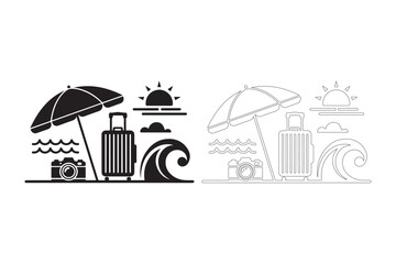 Naklejka premium Vacation travel icons featuring beach and city elements