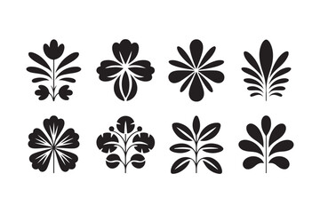 Collection of eight stylized black floral and leaf silhouettes