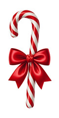 Christmas candy cane with a red bow isolated on transparent background for decoration