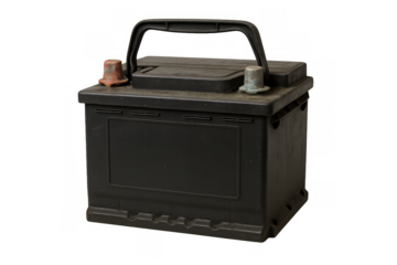 Car battery with corroded terminals, providing automotive power and electrical energy, isolated on transparent background
