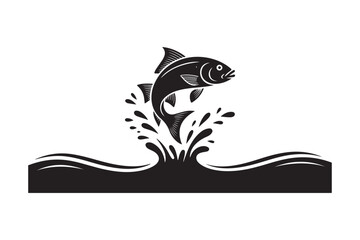 Black silhouette of a fish leaping from water