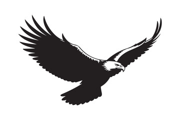 Majestic eagle soaring with wings spread wide in silhouette