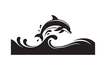 Silhouette of a dolphin leaping over a wave