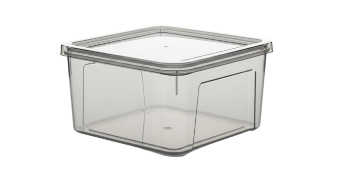 Plastic storage container with lid on transparent background  