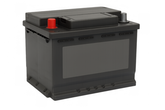 Car battery providing power and electricity for vehicles, automotive energy source, isolated on a transparent background