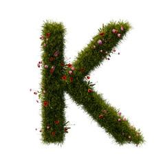 3D alphabetic grass and flower, Christmas wreath letter K uppercase