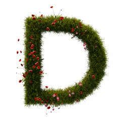 3D alphabetic grass and flower, Christmas wreath letter D uppercase