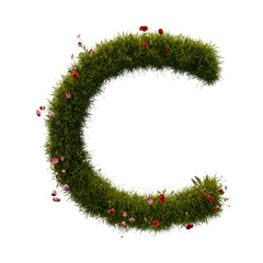 3D alphabetic grass and flower, Christmas wreath letter C uppercase
