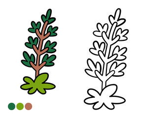 Cute cartoon prehistoric plant childrens coloring book page. Simple outline illustration of ancient tree for creative learning and fun.