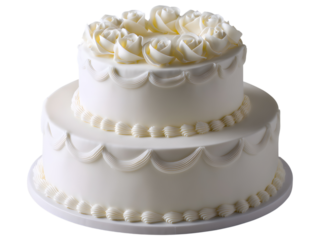 Two-tier white wedding cake isolated on transparent background, perfect for elegant event or bakery design.