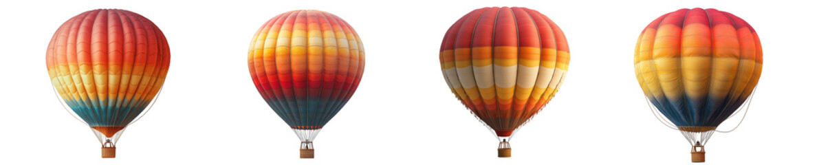 Obraz premium Four hot air balloons with colorful striped patterns isolated on transparent background