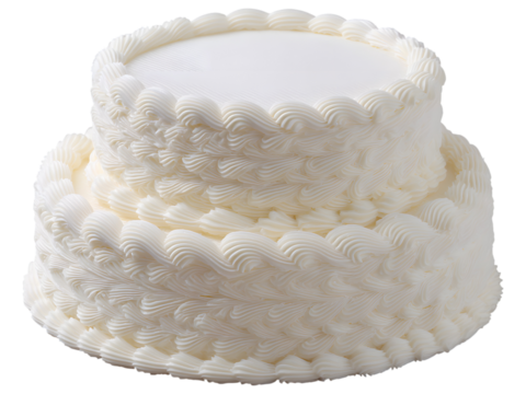 White round cake with decorative whipped edges isolated on transparent background, ideal for bakery or festive visuals.