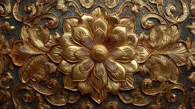 Golden floral ornament decorative artwork high resolution image