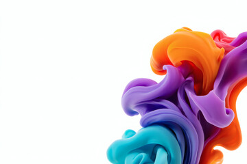 A blue, purple, and orange-toned swirl flow composition is in the corner on a white background. Design is creating an artistic and joyful atmosphere for creative projects and visual effects