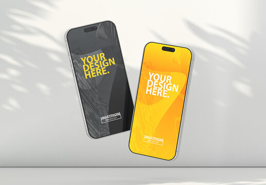 Two Floating Smartphones screen Mockup for UI Design