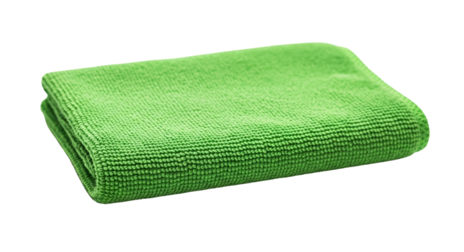 Green microfiber cloth folded on transparent  background, concept of transparent background  