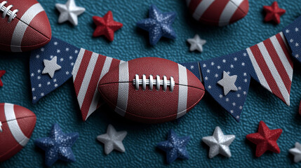 Decorative footballs and star-shaped items for Super Bowl celebration  
