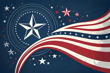 "Patriotic American Flag and Star Emblem - Waving Red, White, and Blue Design with Vintage Texture"