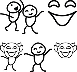 Illustration of a group of stick figures with happy faces, the simple line art style creates a playful and cheerful vibe, perfect for conveying joy and friendship