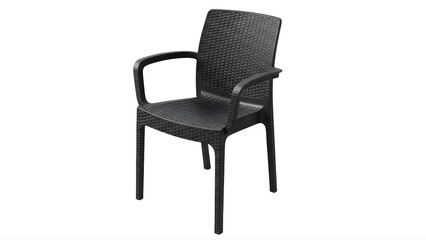 Fototapeta premium Shop black outdoor chair with armrests modern patio seating furniture for garden and backyard decor on transparent background