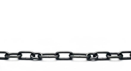 Obraz premium Metal chain links lie flat against a white backdrop, casting soft shadows